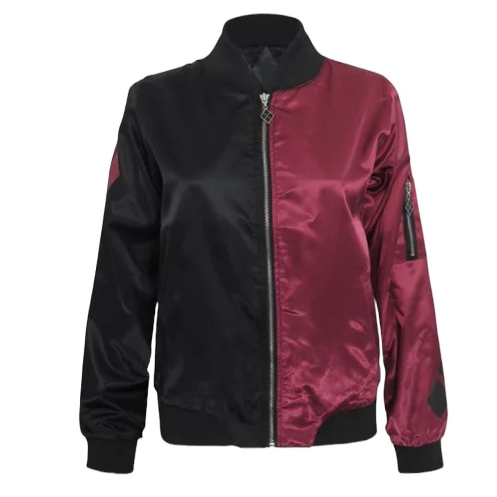 Batman Harley Quinn Black and Burgundy Women's Bomber Jacket